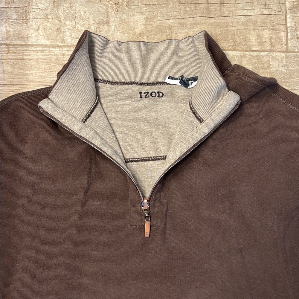 IZOD Men's Brown Half-Zip Sweater - Picture 2 of 3
